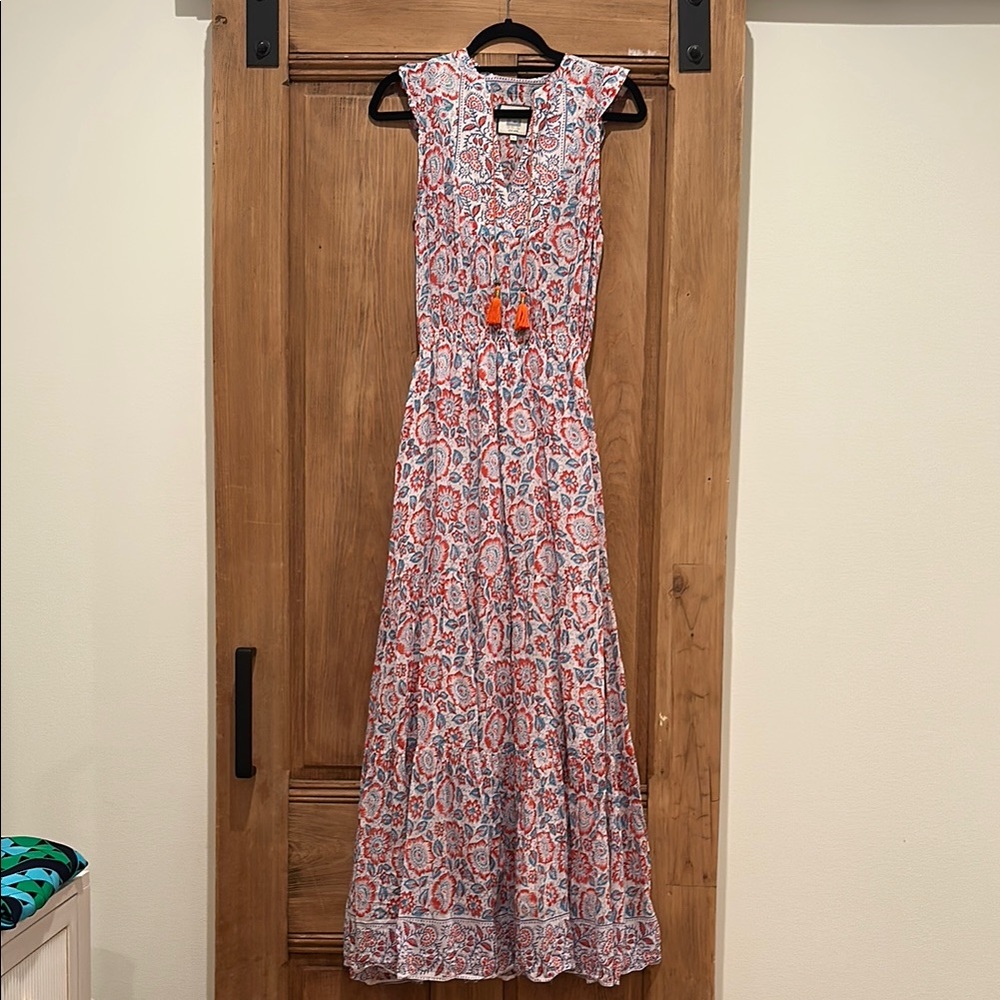 Floral Sleeveless Maxi Dress - coral and Blue
